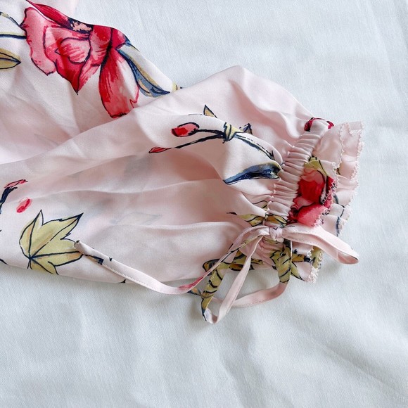Joie Long Sleeve 100% Silk Floral Blush Pink Blouse Ruffled Cuff Collar Sz XS - Picture 6 of 8